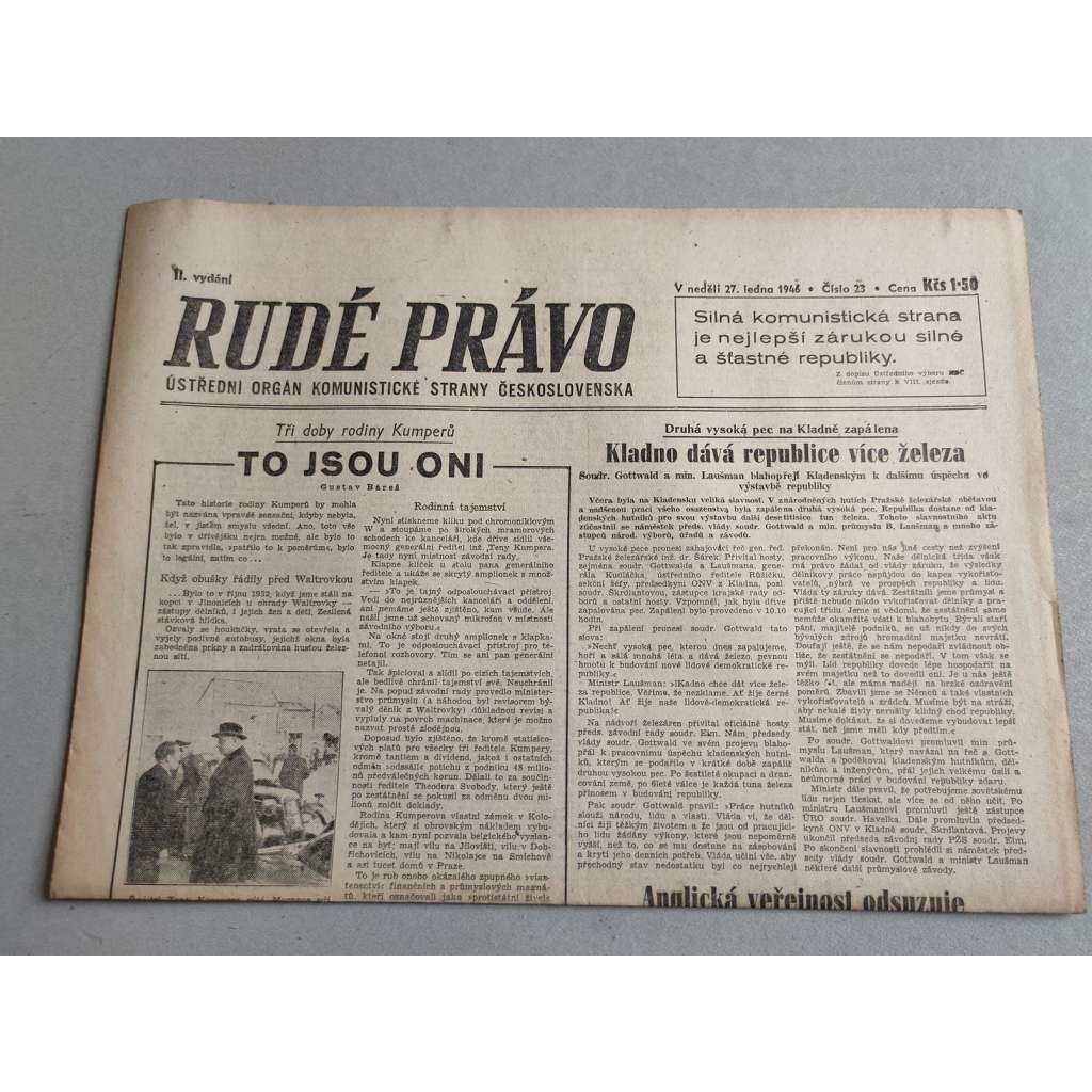 Rudé právo (27.1.1946) - 1. republika, staré noviny