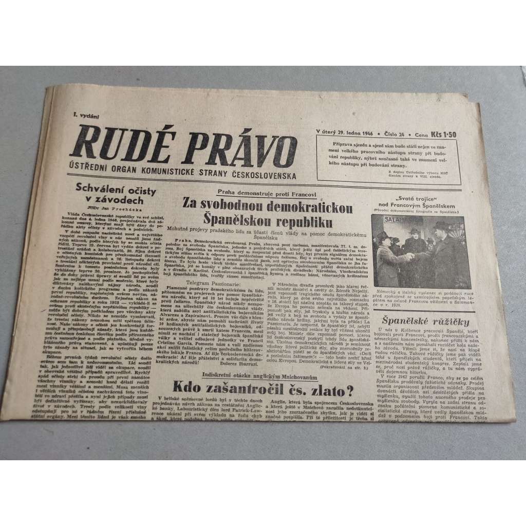 Rudé právo (29.1.1946) - 1. republika, staré noviny