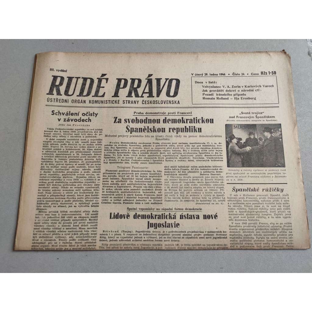 Rudé právo (29.1.1946) - 1. republika, staré noviny