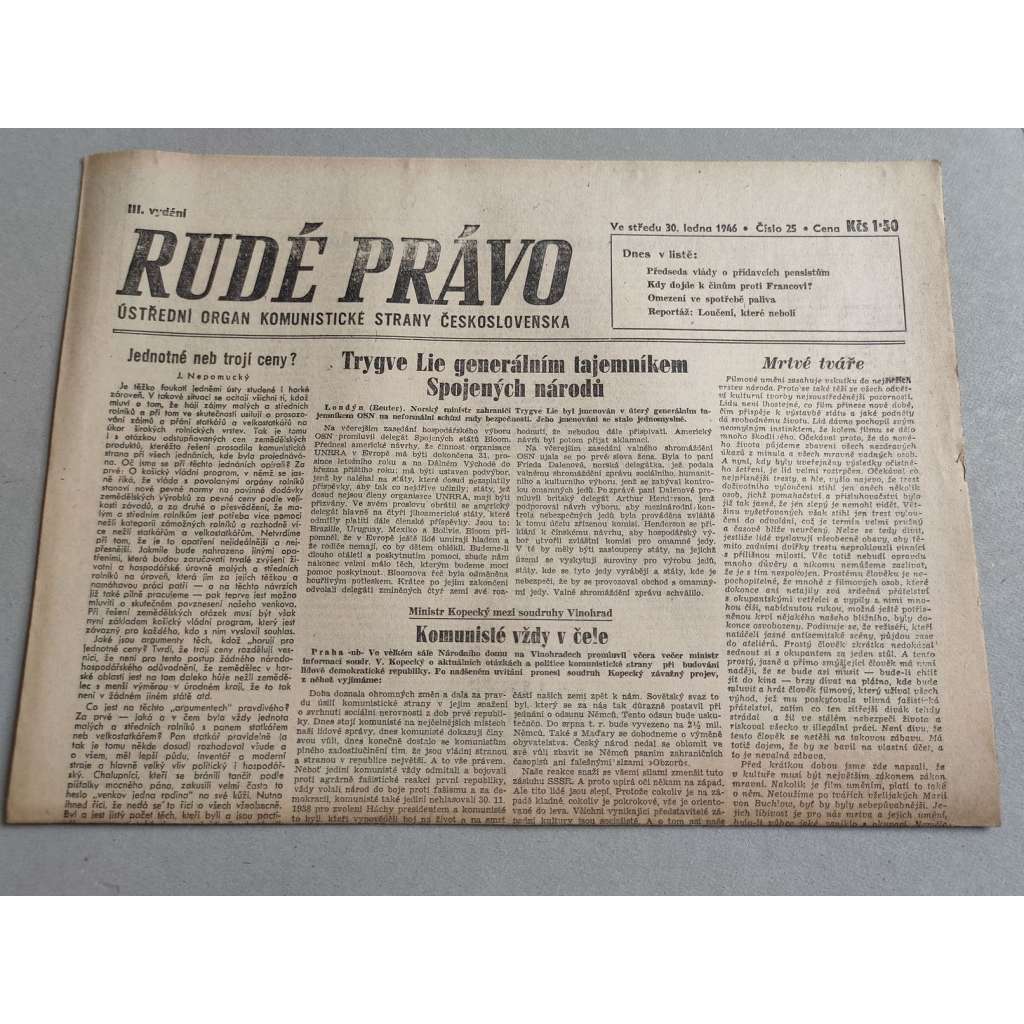 Rudé právo (30.1.1946) - 1. republika, staré noviny