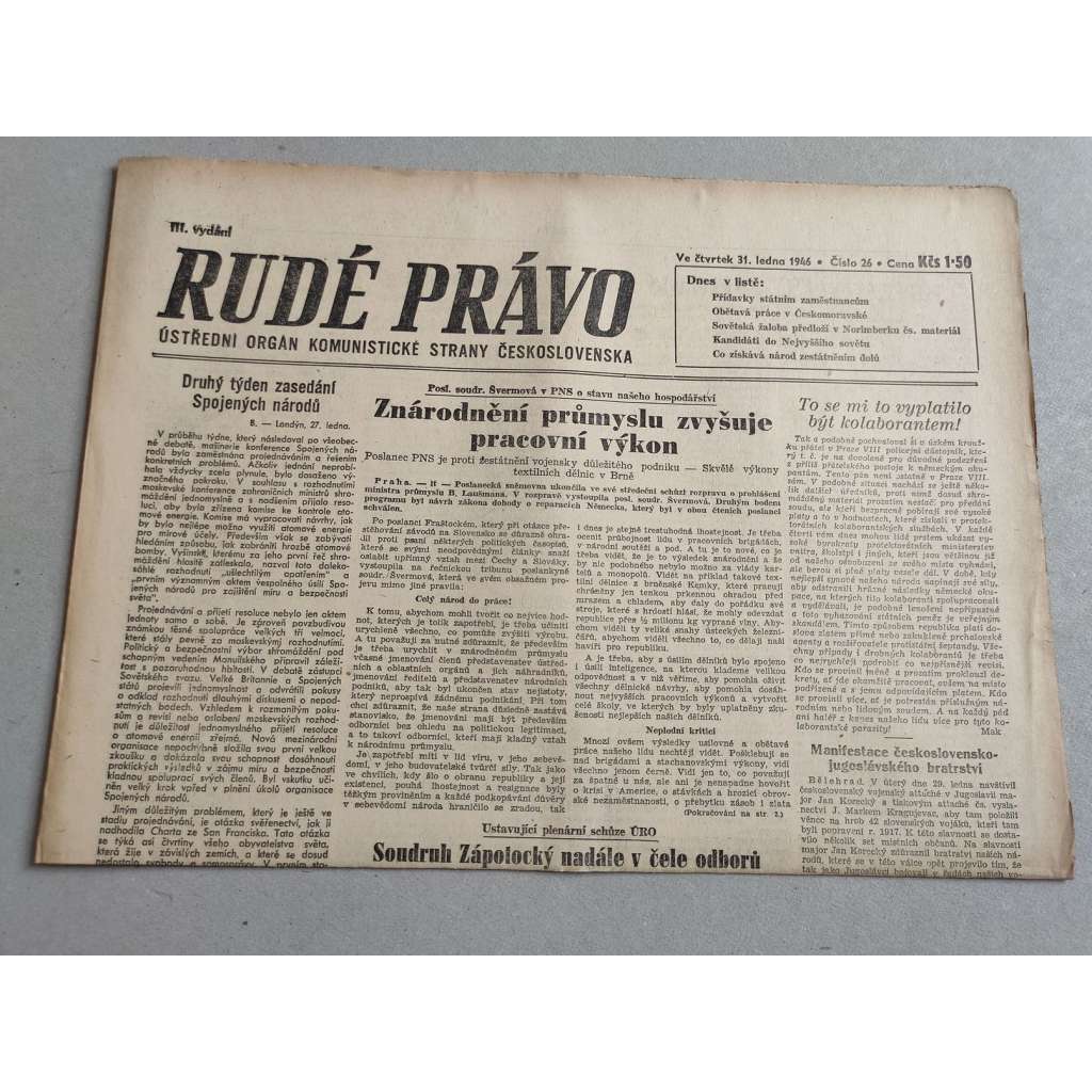 Rudé právo (31.1.1946) - staré noviny