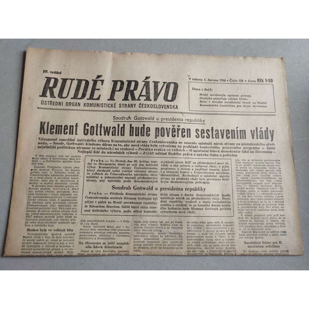 Rudé právo (1.6.1946) - staré noviny