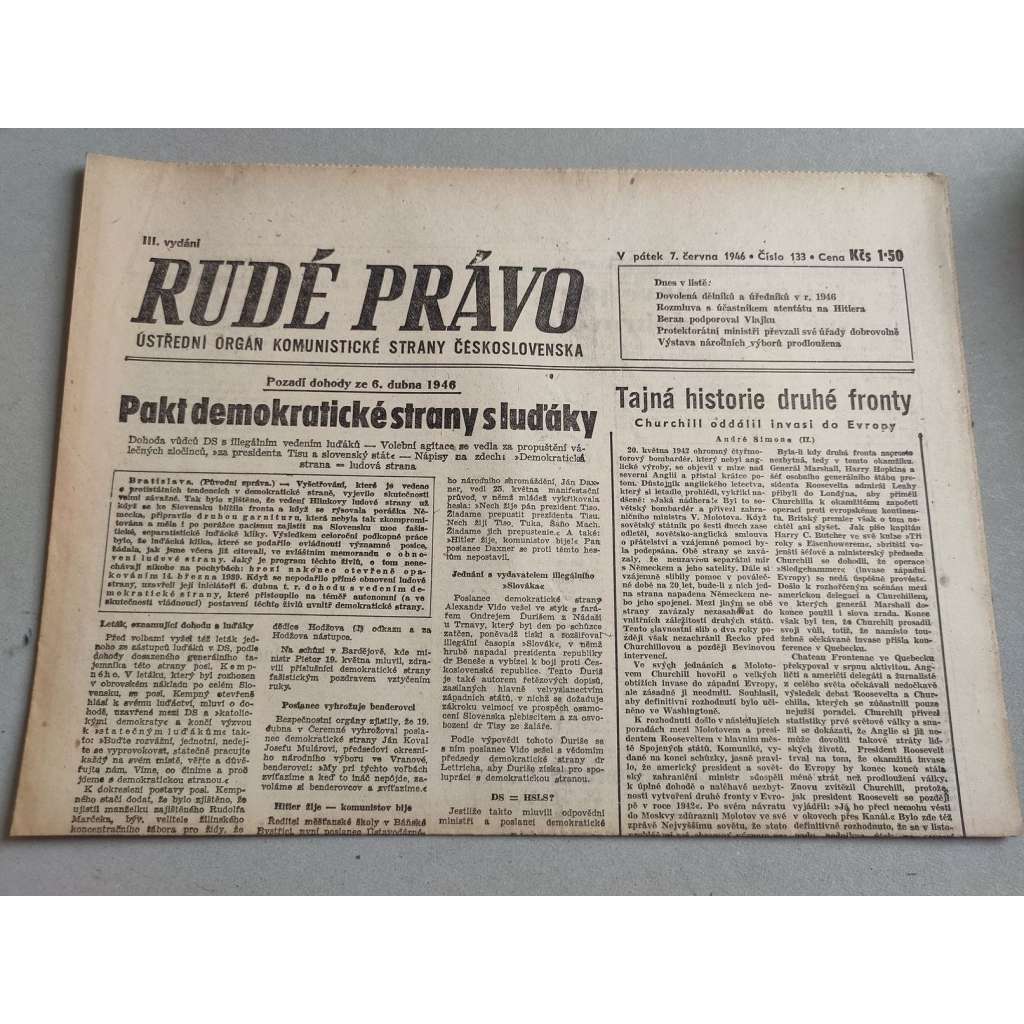Rudé právo (7.6.1946) - staré noviny