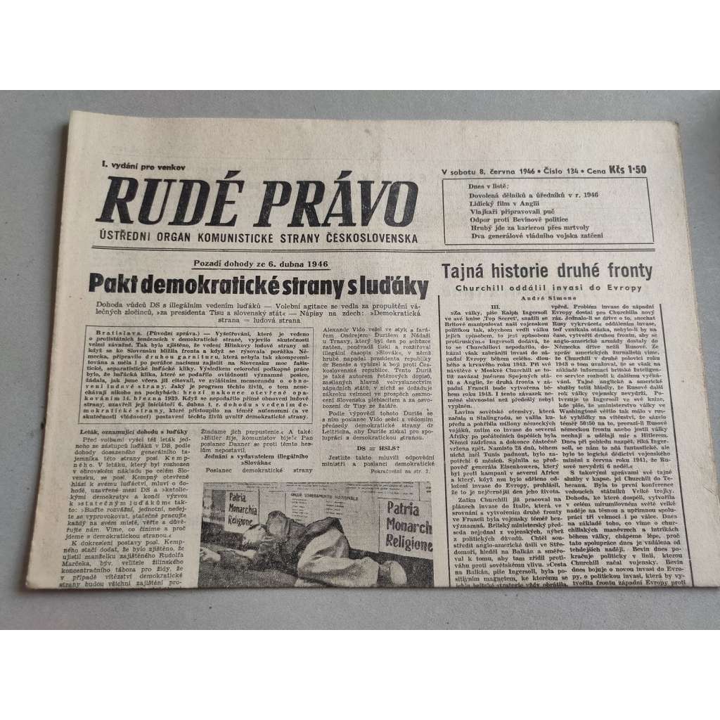 Rudé právo (8.6.1946) - staré noviny
