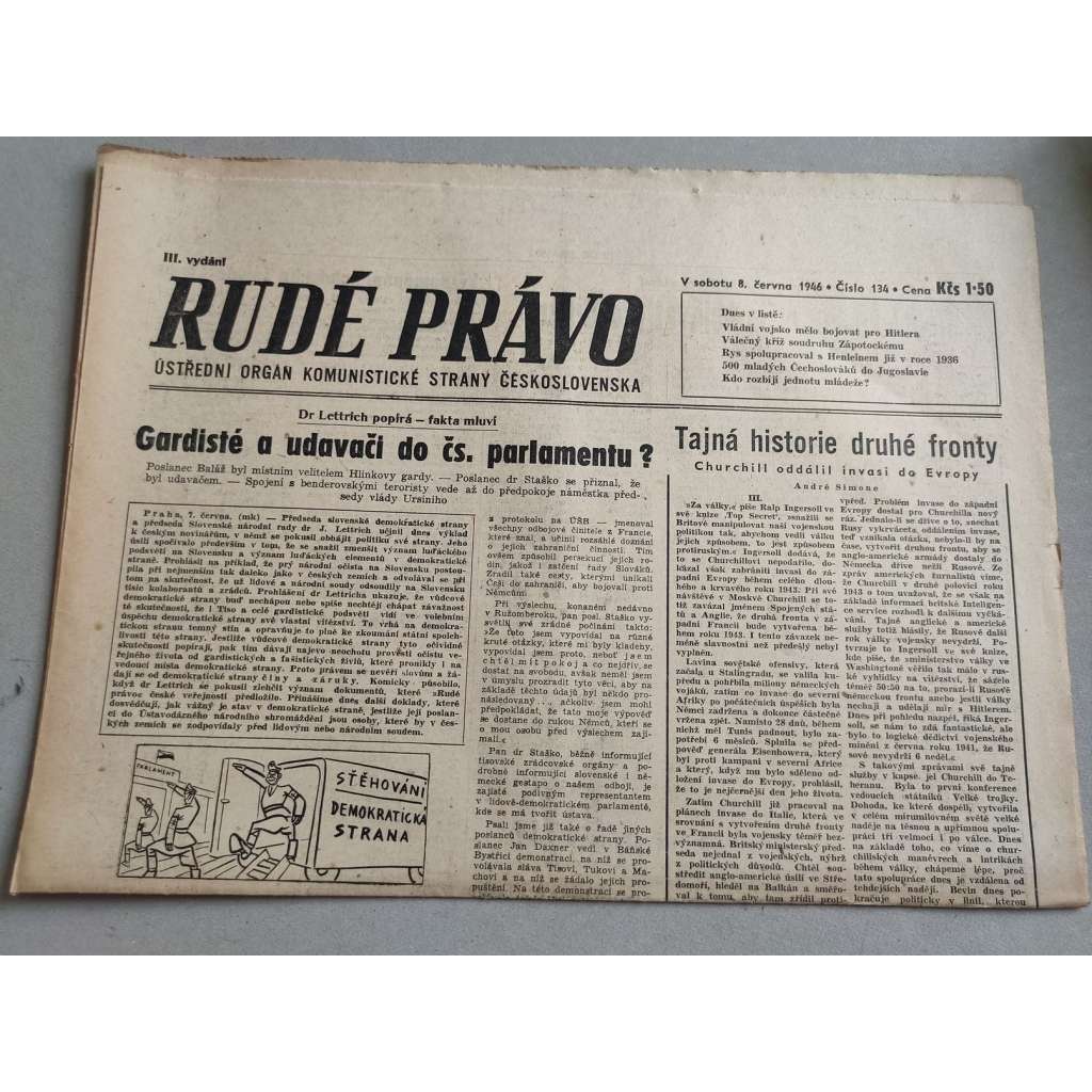 Rudé právo (8.6.1946) - staré noviny