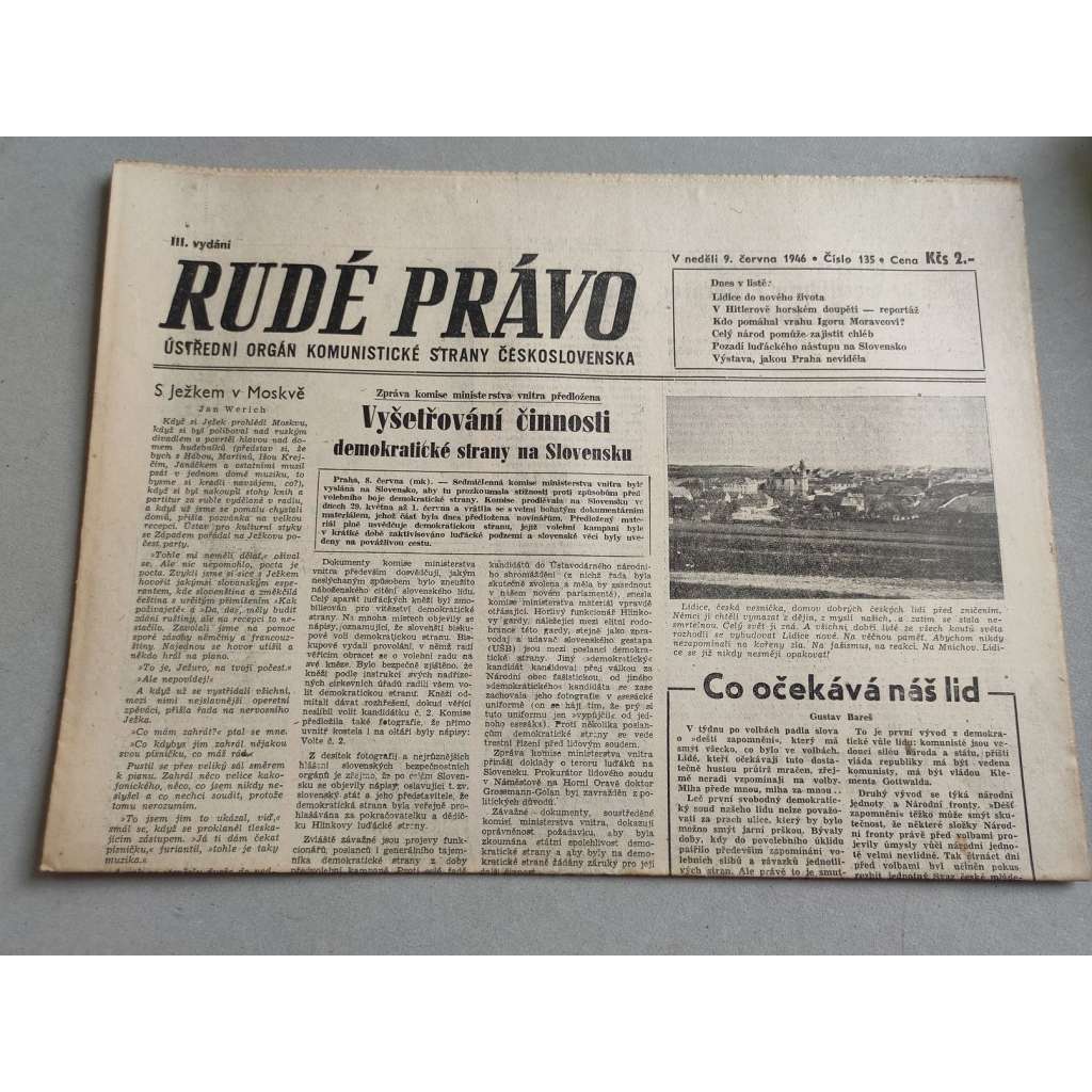 Rudé právo (9.6.1946) - staré noviny