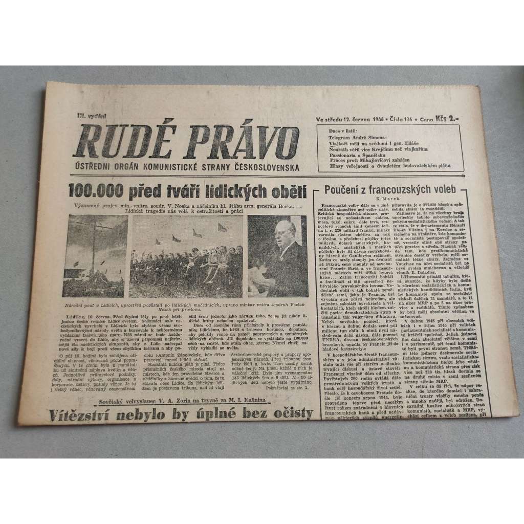 Rudé právo (12.6.1946) - staré noviny