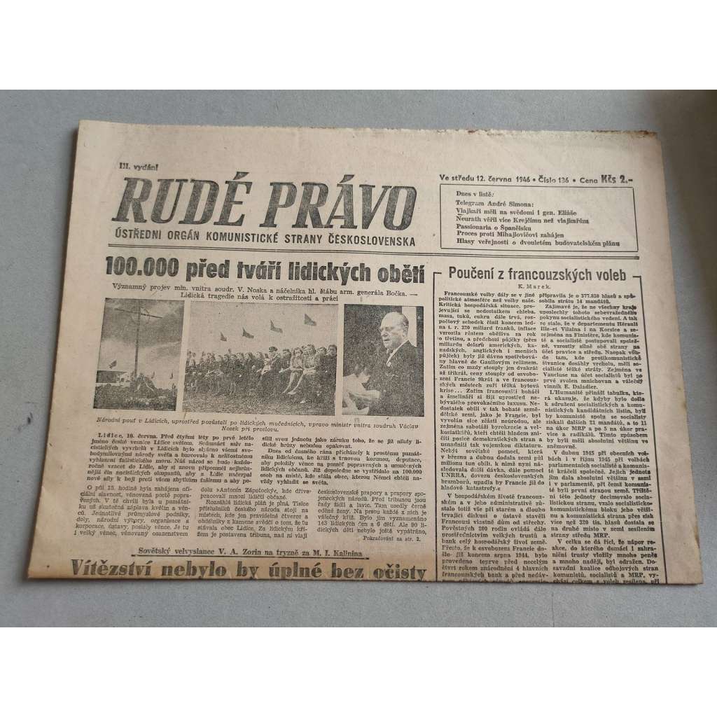 Rudé právo (12.6.1946) - staré noviny