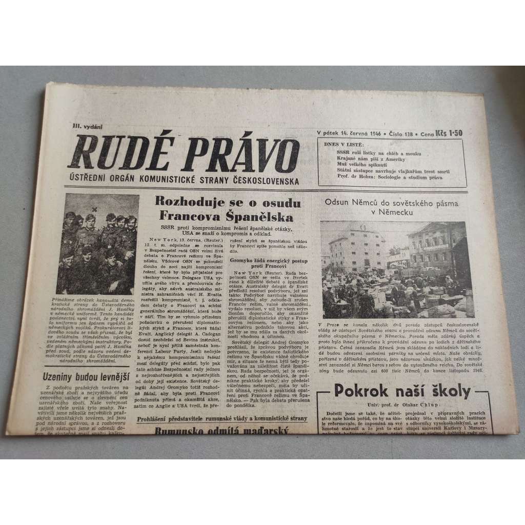 Rudé právo (14.6.1946) - staré noviny
