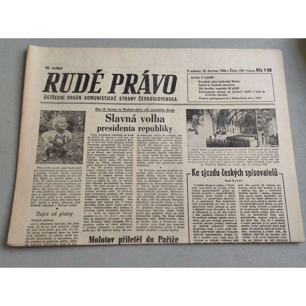 Rudé právo (15.6.1946) - staré noviny