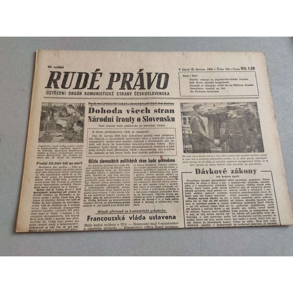Rudé právo (25.6.1946) - staré noviny