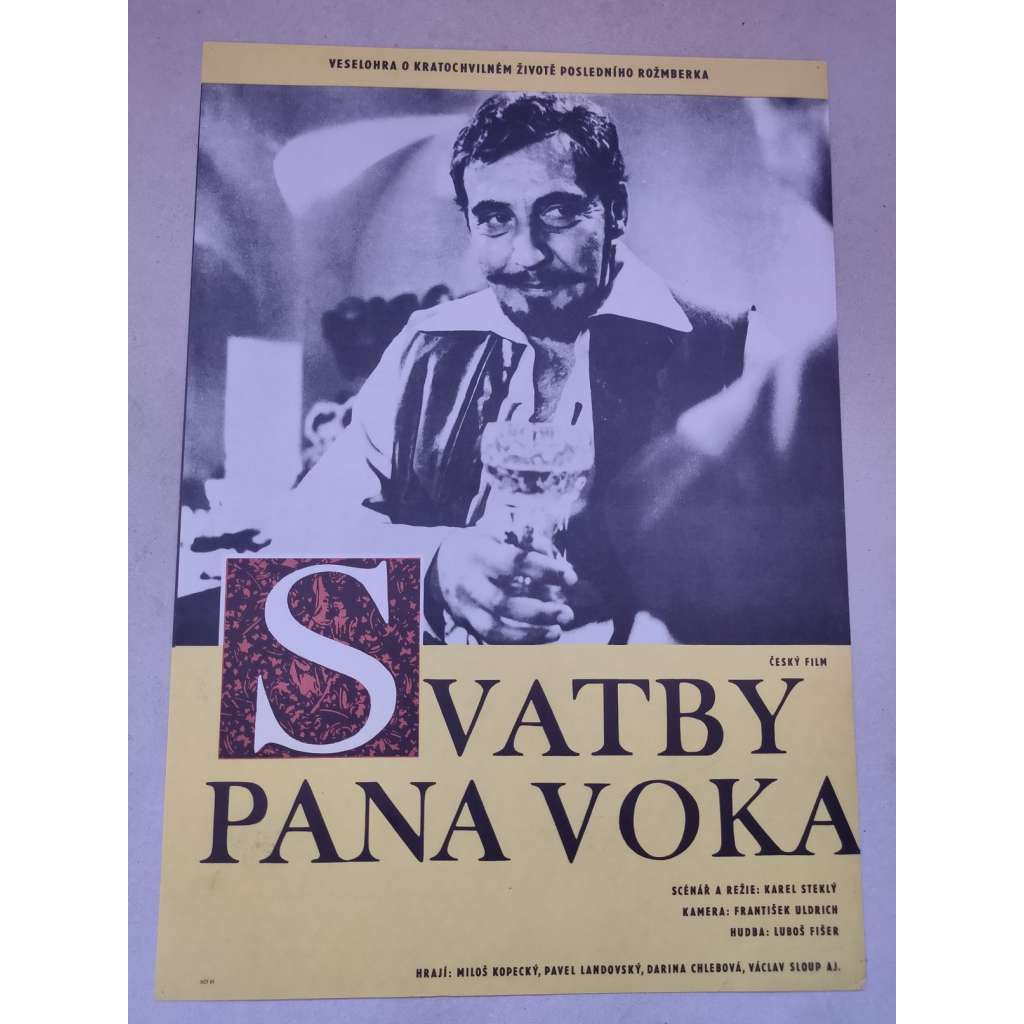 Svatby pana Voka (filmový plakát, film ČSSR 1970, režie: Karel Steklý; Hrají: Miloš Kopecký, Pavel Landovský, Vladimír Brabec)