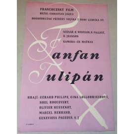 Fanfán Tulipán (filmový plakát, film Francie 1952, režie: Christian-Jaque; Hrají: Gérard Philipe, Gina Lollobrigida, Marcel Herrand)