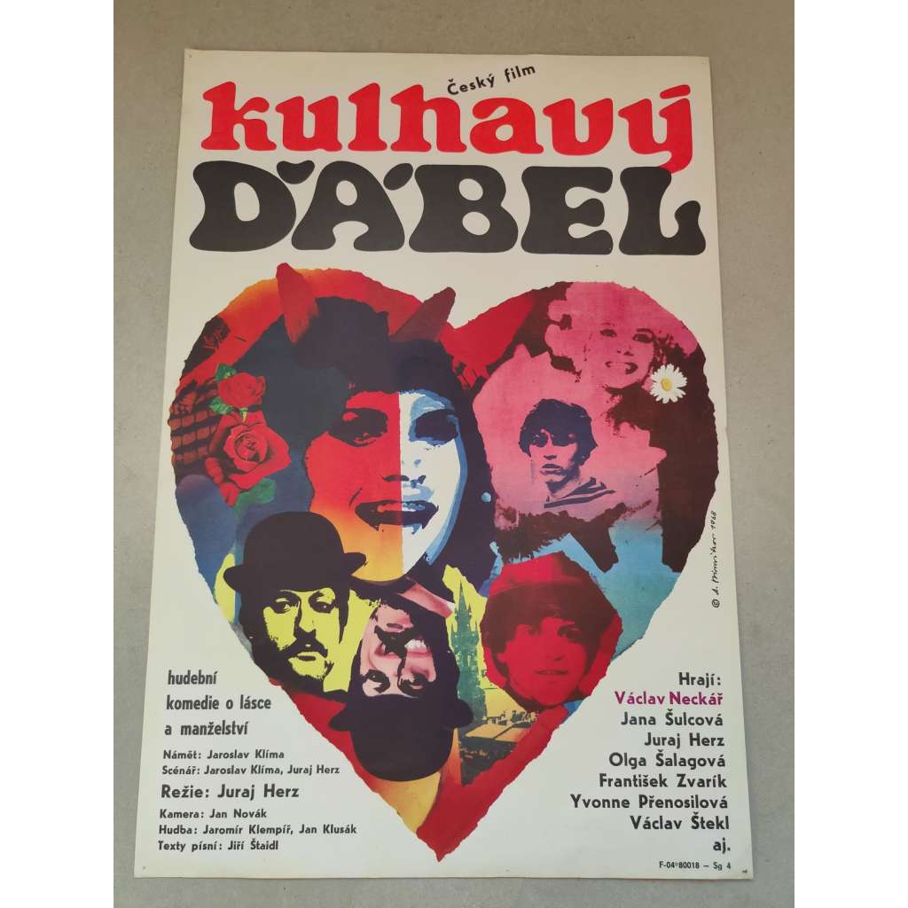 Kulhavý ďábel (filmový plakát, film ČSSR 1968, režie Juraj Herz; Hrají: Juraj Herz, Václav Neckář, Jana Šulcová, Oľga Šalagová)