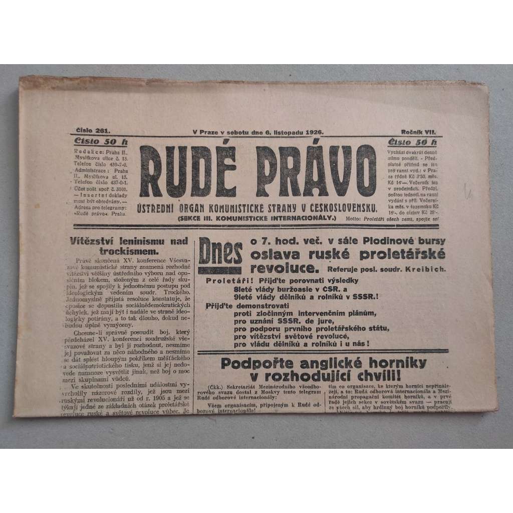 Rudé právo (6.11.1926) - ročník VII. - staré noviny - Ústřední orgán KSČ [komunisté, komunismus]