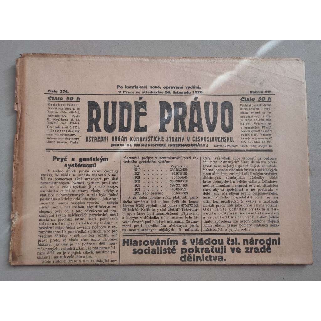 Rudé právo (24.11.1926) - ročník VII. - staré noviny - Ústřední orgán KSČ [komunisté, komunismus]