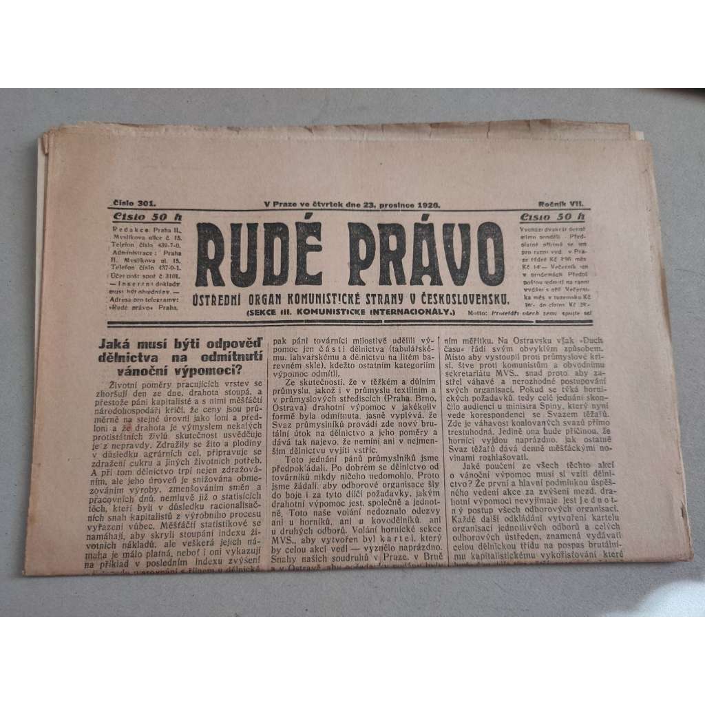 Rudé právo (23.11.1926) - ročník VII. - staré noviny - Ústřední orgán komunistické strany [komunisté, komunismus]