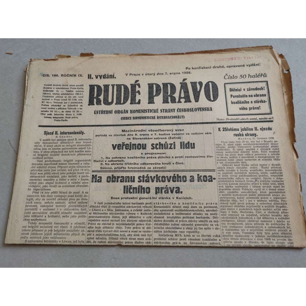 Rudé právo (7.8.1928) - ročník IX. - staré noviny - Ústřední orgán komunistické strany [komunisté, komunismus]