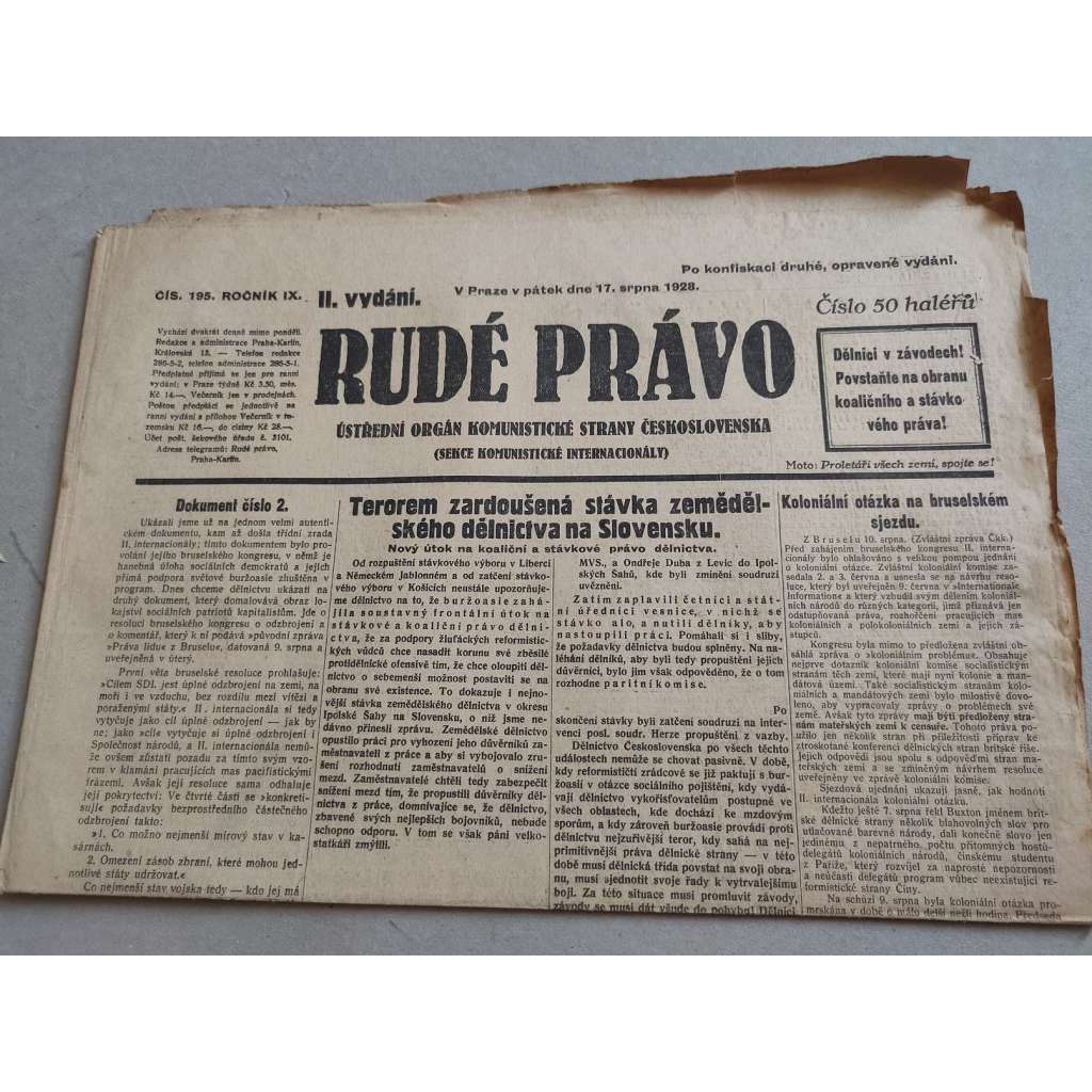 Rudé právo (17.8.1928) - ročník IX. - staré noviny - Ústřední orgán komunistické strany [komunisté, komunismus]