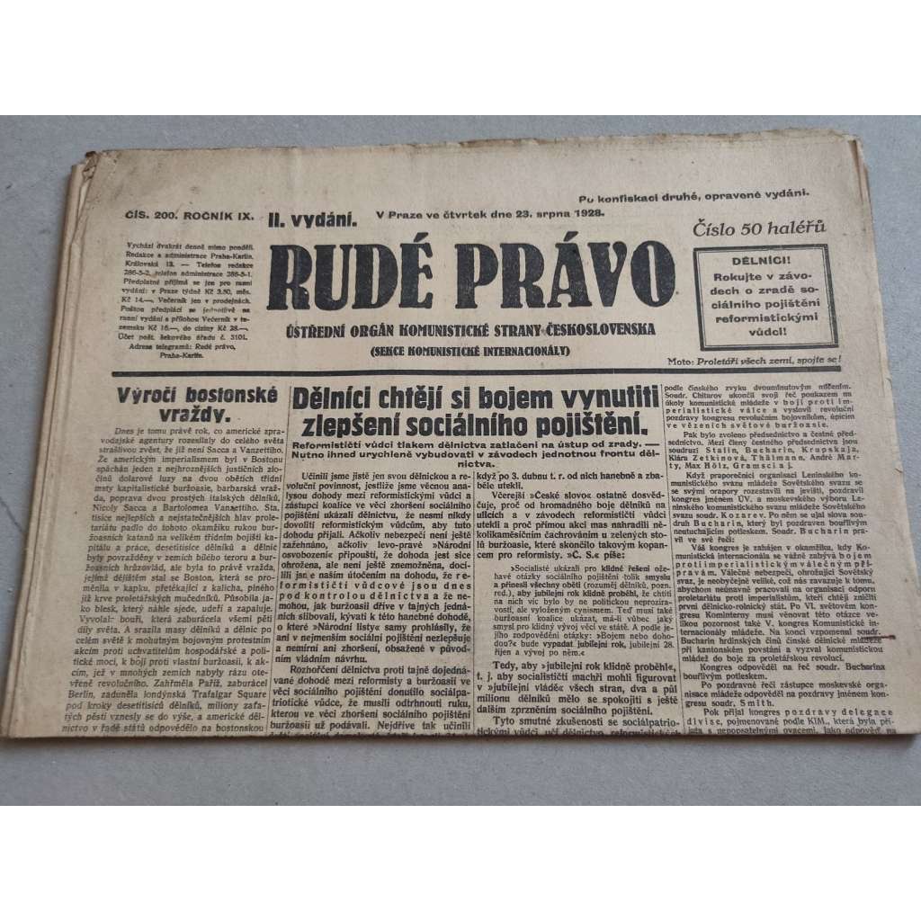 Rudé právo (23.8.1928) - ročník IX. - staré noviny - Ústřední orgán komunistické strany [komunisté, komunismus]