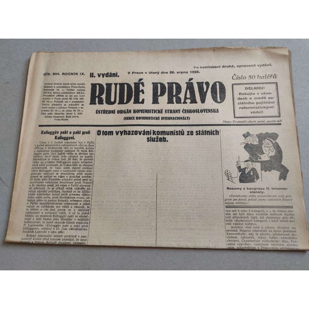 Rudé právo (28.8.1928) - ročník IX. - staré noviny - Ústřední orgán komunistické strany [komunisté, komunismus]