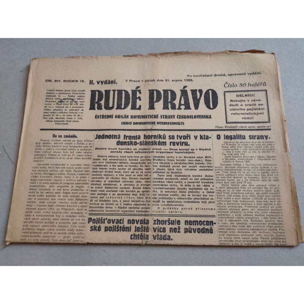 Rudé právo (31.8.1928) - ročník IX. - staré noviny - Ústřední orgán komunistické strany [komunisté, komunismus]