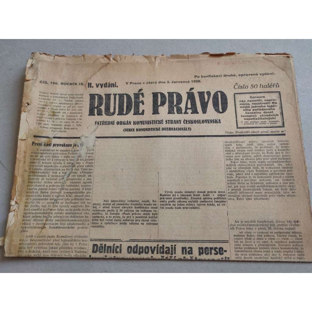 Rudé právo (3.7.1928) - ročník IX. - staré noviny - Ústřední orgán komunistické strany [komunisté, komunismus]