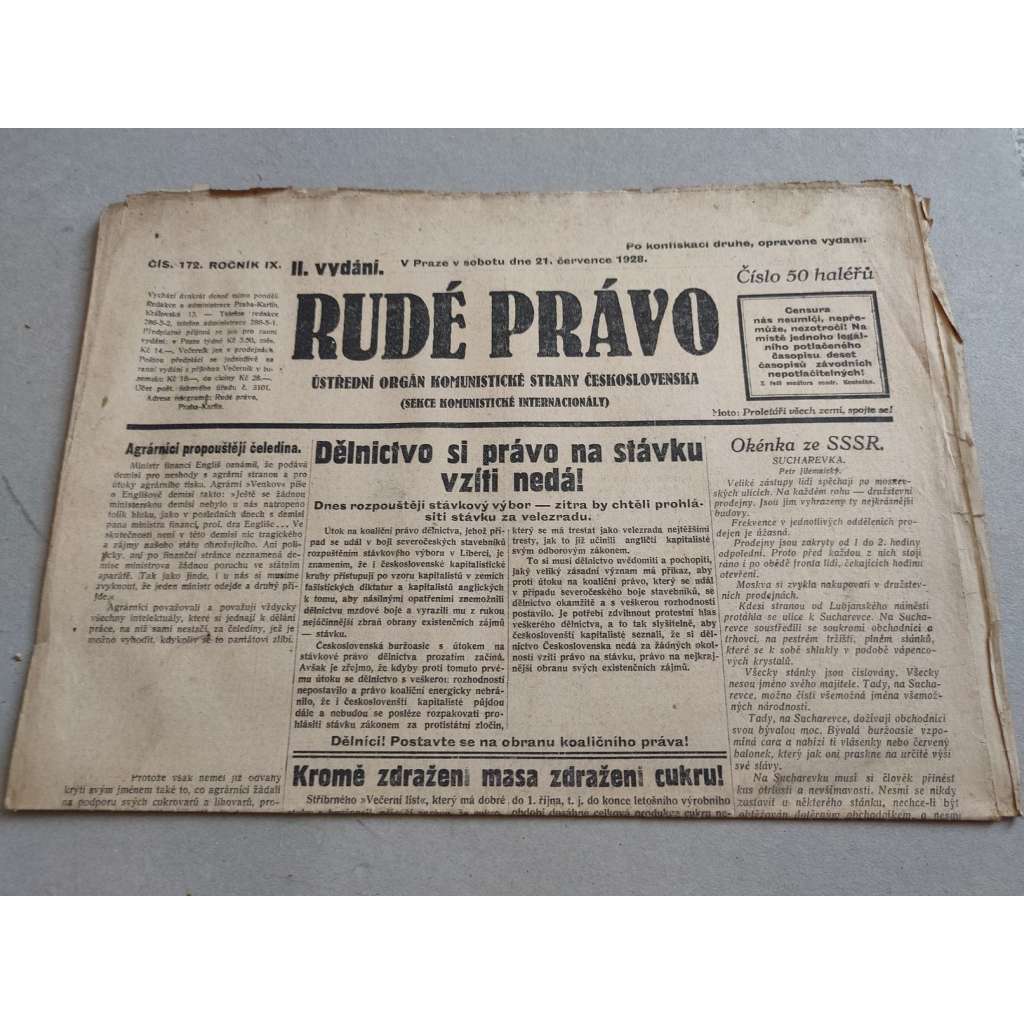 Rudé právo (21.7.1928) - ročník IX. - staré noviny - Ústřední orgán komunistické strany [komunisté, komunismus]