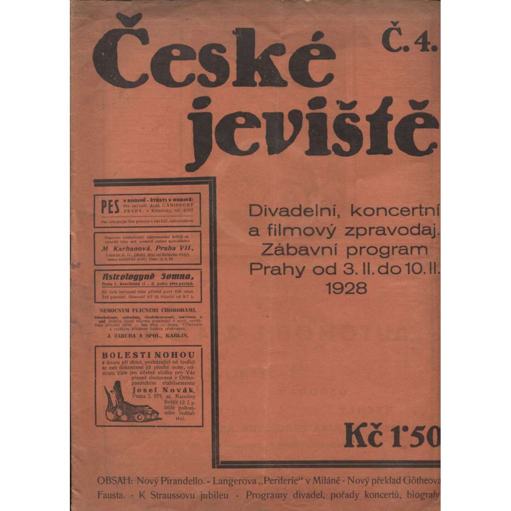 České jeviště, číslo 4/1928. Divadelní, koncertní a filmový zpravodaj