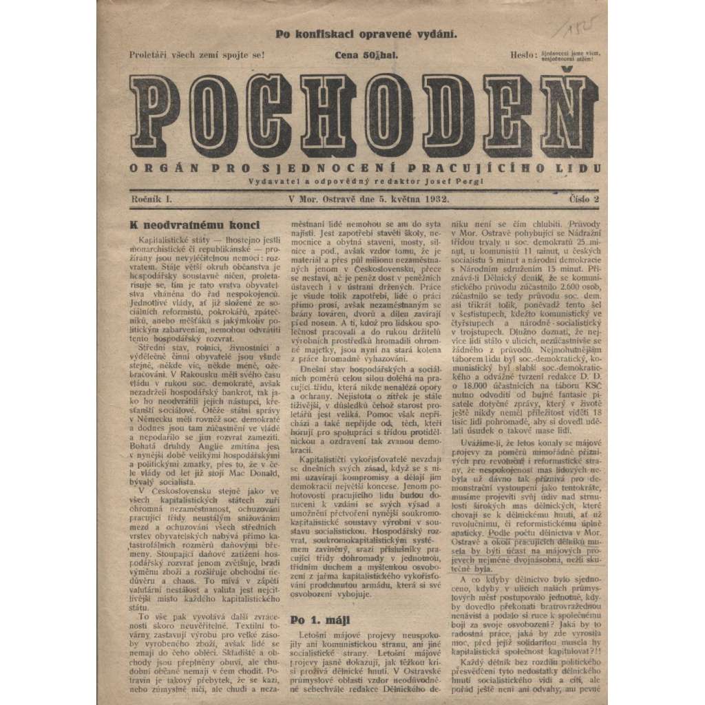 Pochodeň (5.5.1932) - 1. republika, staré noviny