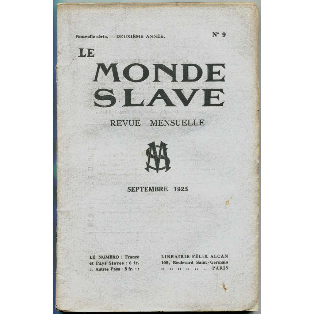 Le Monde slave, roč. 2, 1925, č. 9 [slavistika; časopis; Slované]
