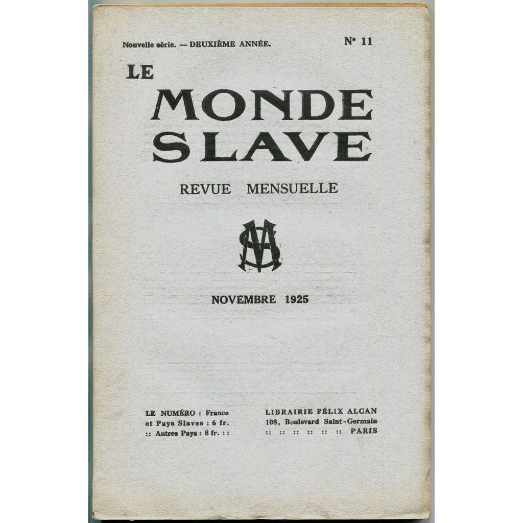 Le Monde slave, roč. 2, 1925, č. 11 [slavistika; časopis; Slované]