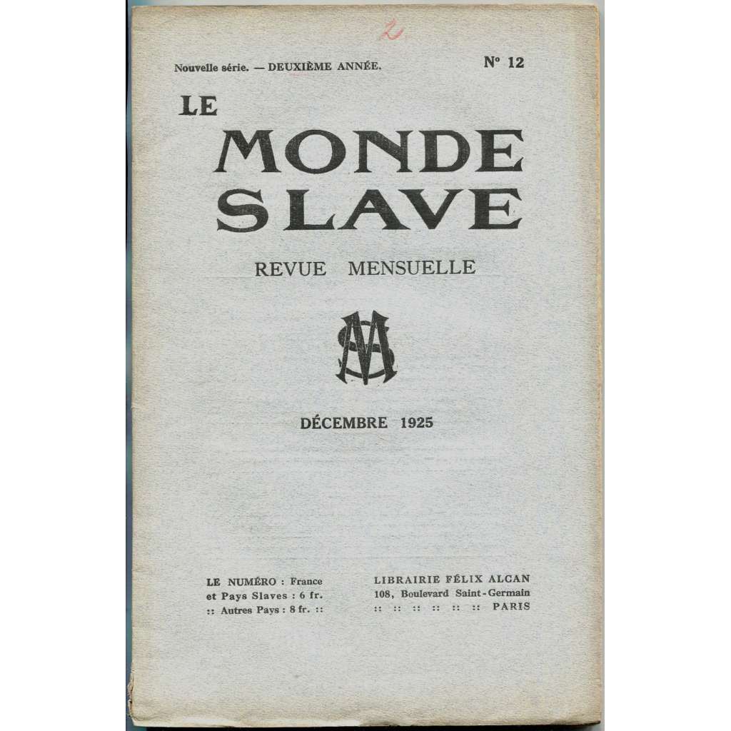 Le Monde slave, roč. 2, 1925, č. 12 [slavistika; časopis; Slované]