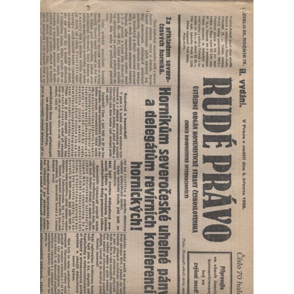 Rudé právo (4.3.1928) - 1. republika, staré noviny