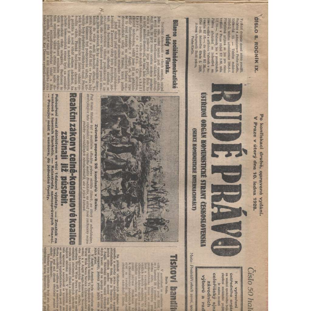 Rudé právo (10.1.1928) - 1. republika, staré noviny