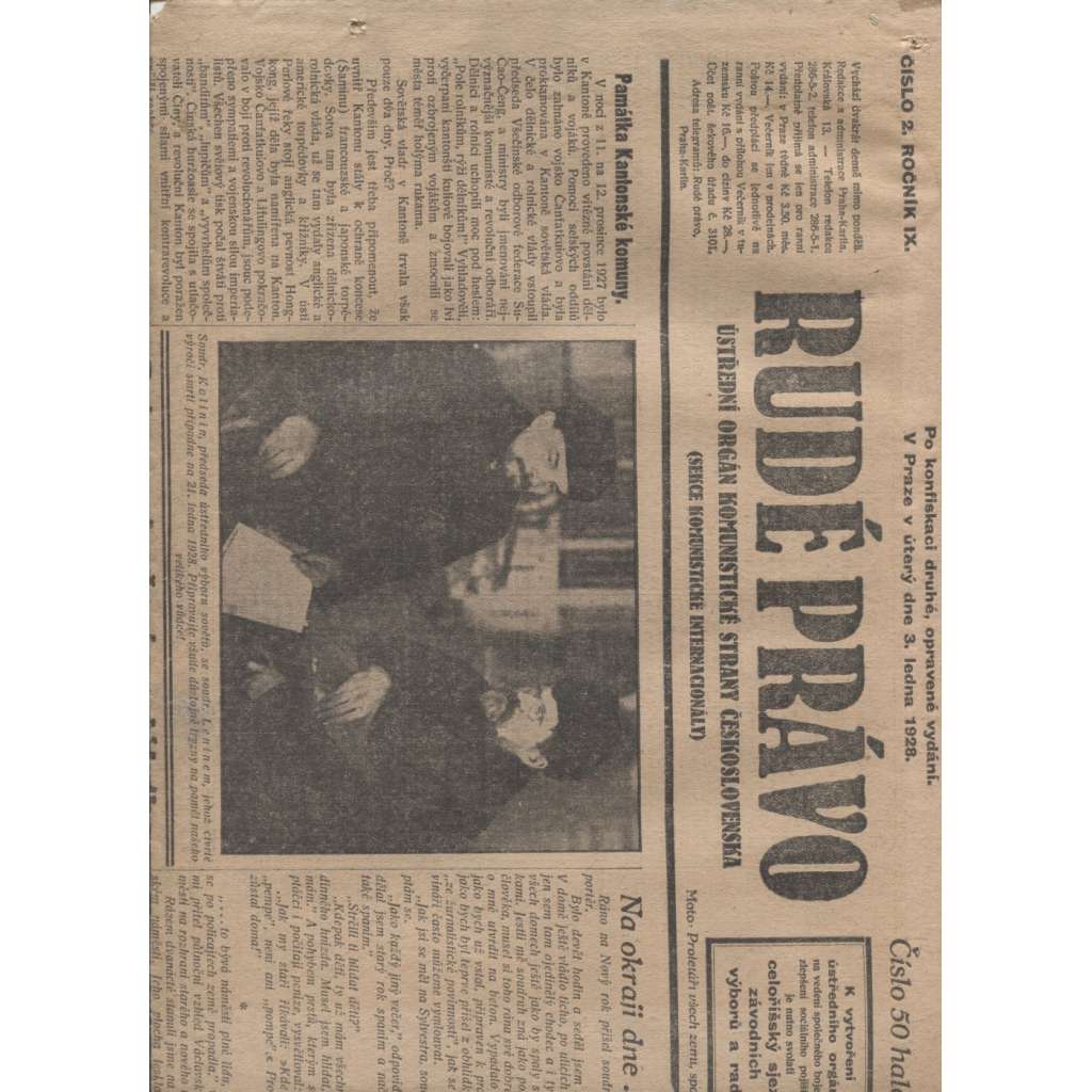 Rudé právo (3.1.1928) - 1. republika, staré noviny