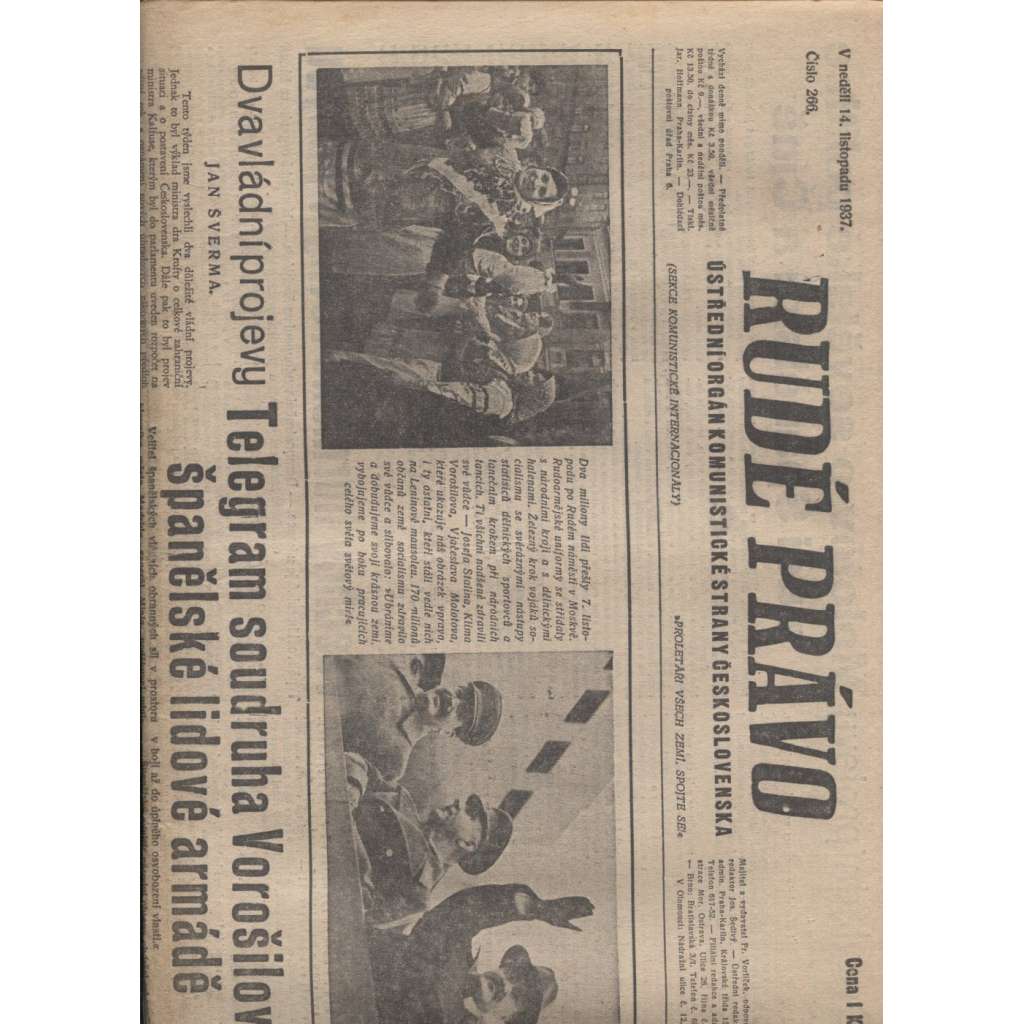 Rudé právo (14.11.1937) - 1. republika, staré noviny
