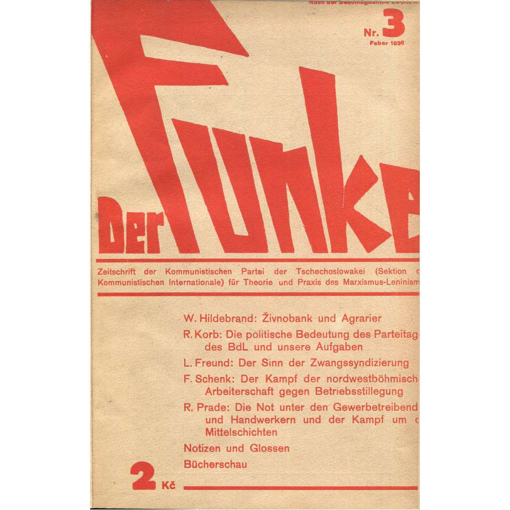 Der Funke, roč. 1, 1936, č. 3-6 [časopis; KSČ; Komunistická strana Československa; marxismus; komunismus]