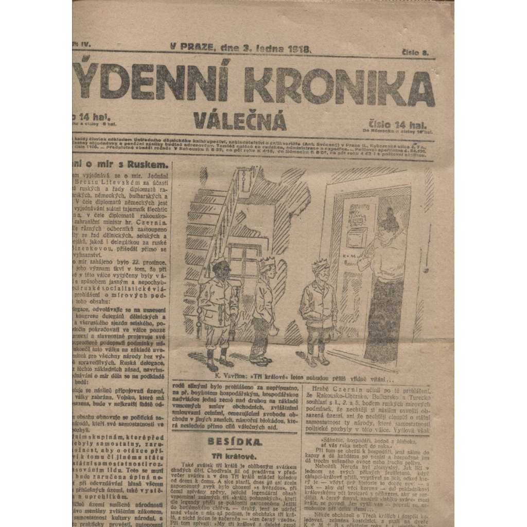 Týdenní kronika válečná (3.1.1918) - staré noviny, I. světová válka