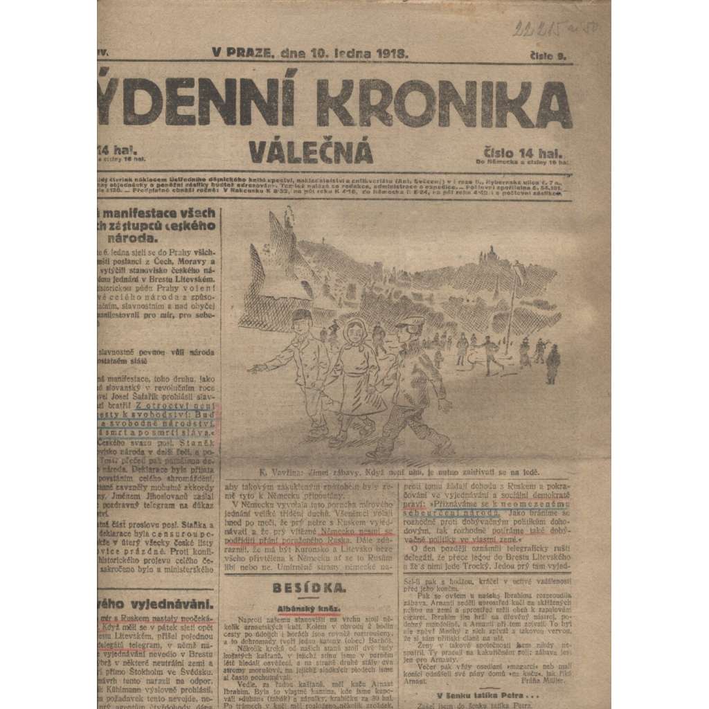 Týdenní kronika válečná (10.1.1918) - staré noviny, I. světová válka