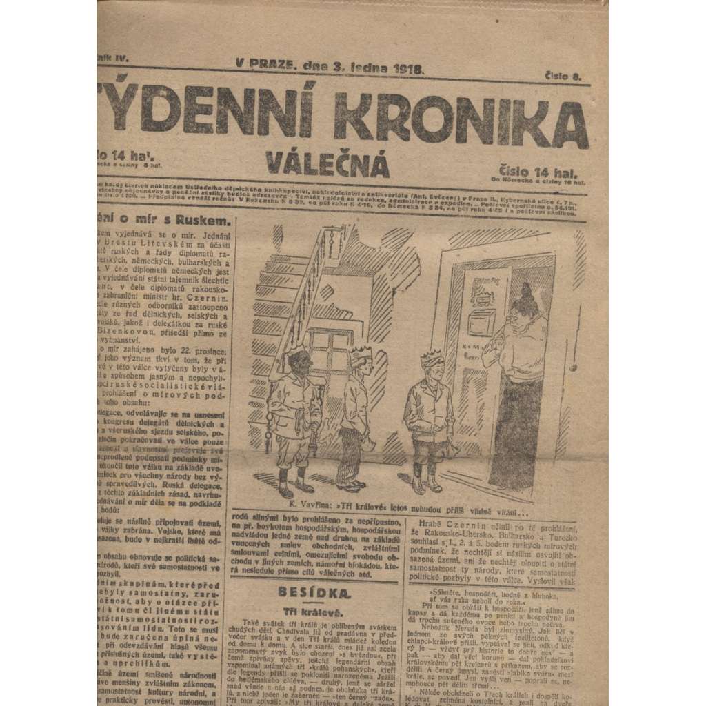 Týdenní kronika válečná (3.1.1918) - staré noviny, I. světová válka