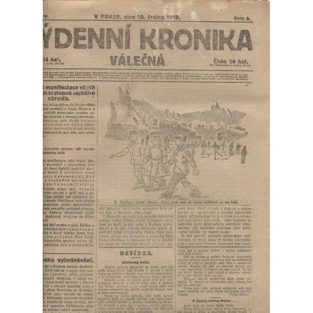 Týdenní kronika válečná (10.1.1918) - staré noviny, I. světová válka