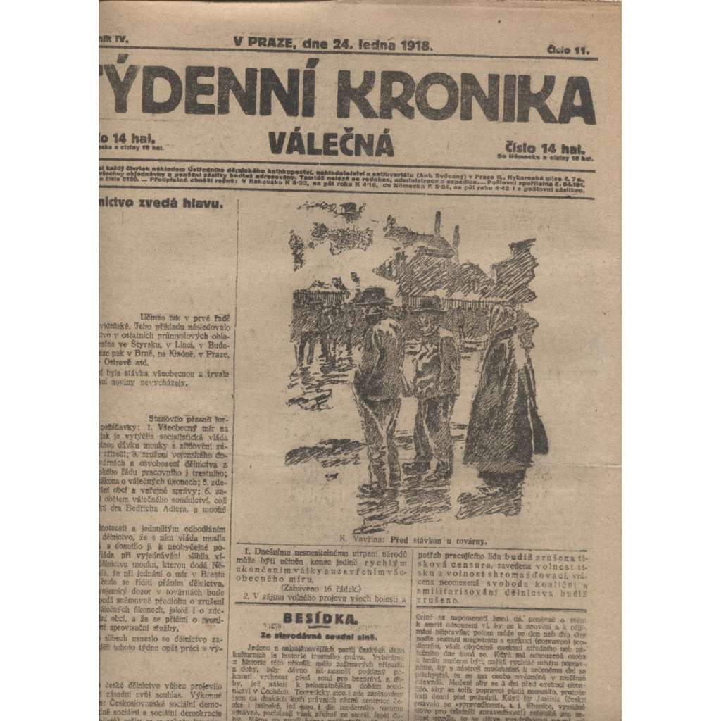 Týdenní kronika válečná (24.1.1918) - staré noviny, I. světová válka