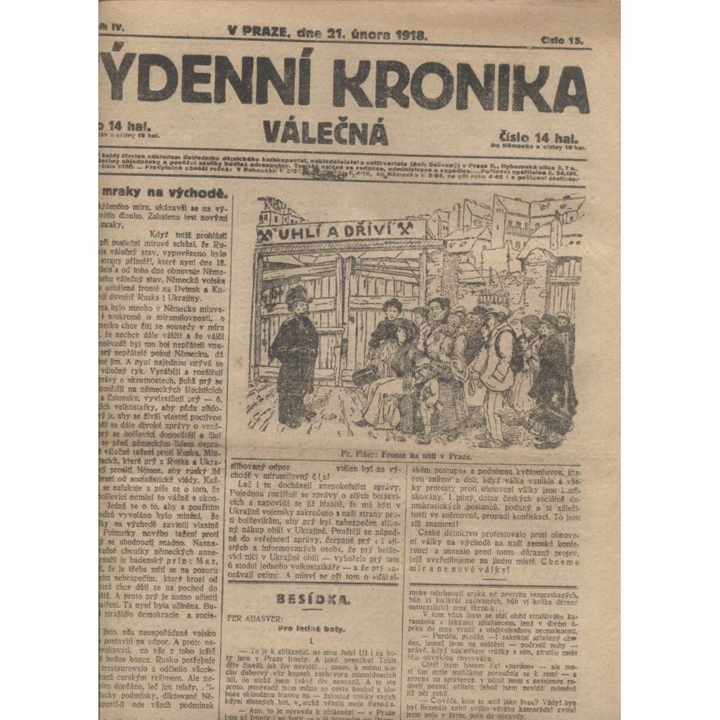 Týdenní kronika válečná (21.2.1918) - staré noviny, I. světová válka