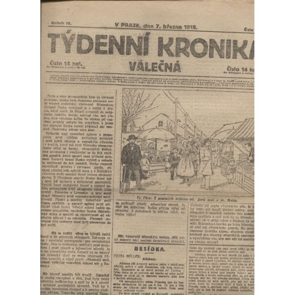 Týdenní kronika válečná (7.3.1918) - staré noviny, I. světová válka