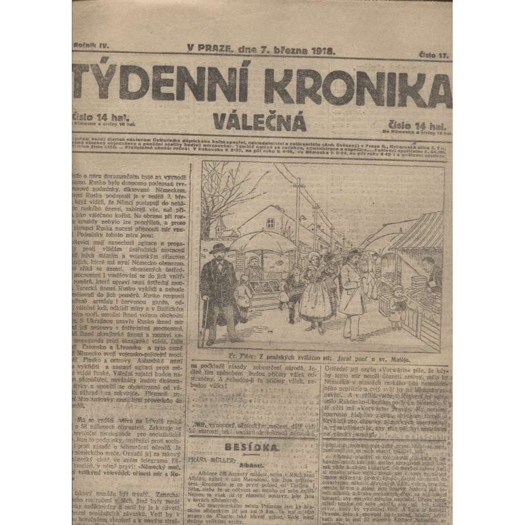 Týdenní kronika válečná (7.3.1918) - staré noviny, I. světová válka