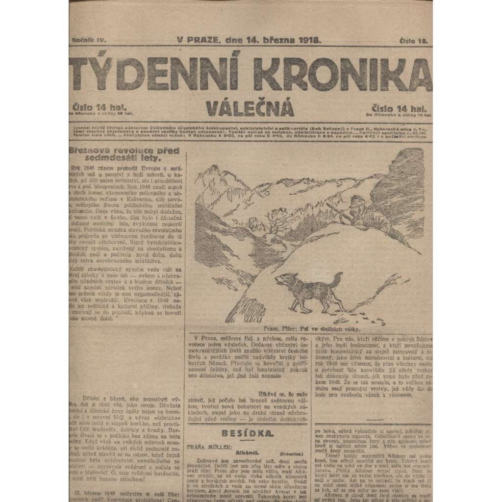 Týdenní kronika válečná (14.3.1918) - staré noviny, I. světová válka