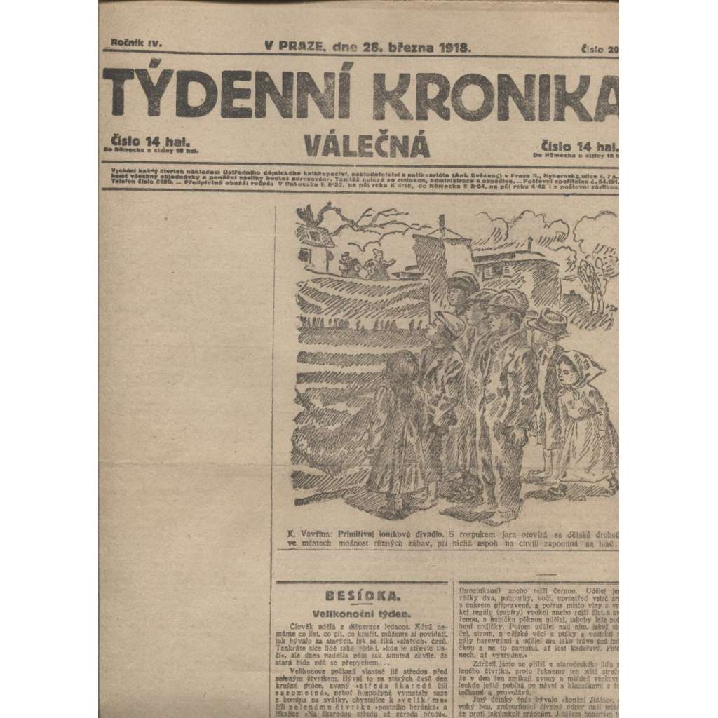 Týdenní kronika válečná (28.3.1918) - staré noviny, I. světová válka