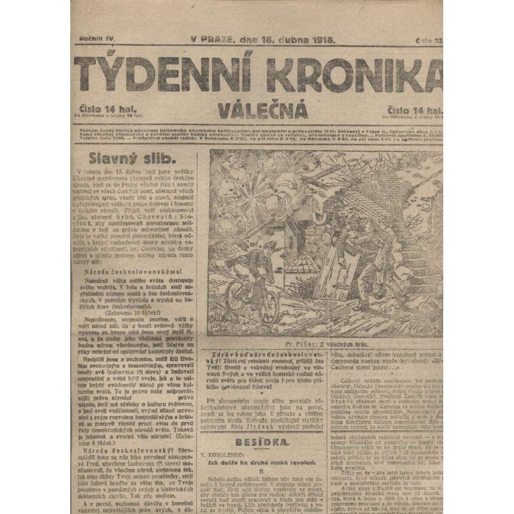 Týdenní kronika válečná (18.4.1918) - staré noviny, I. světová válka (není kompletní)