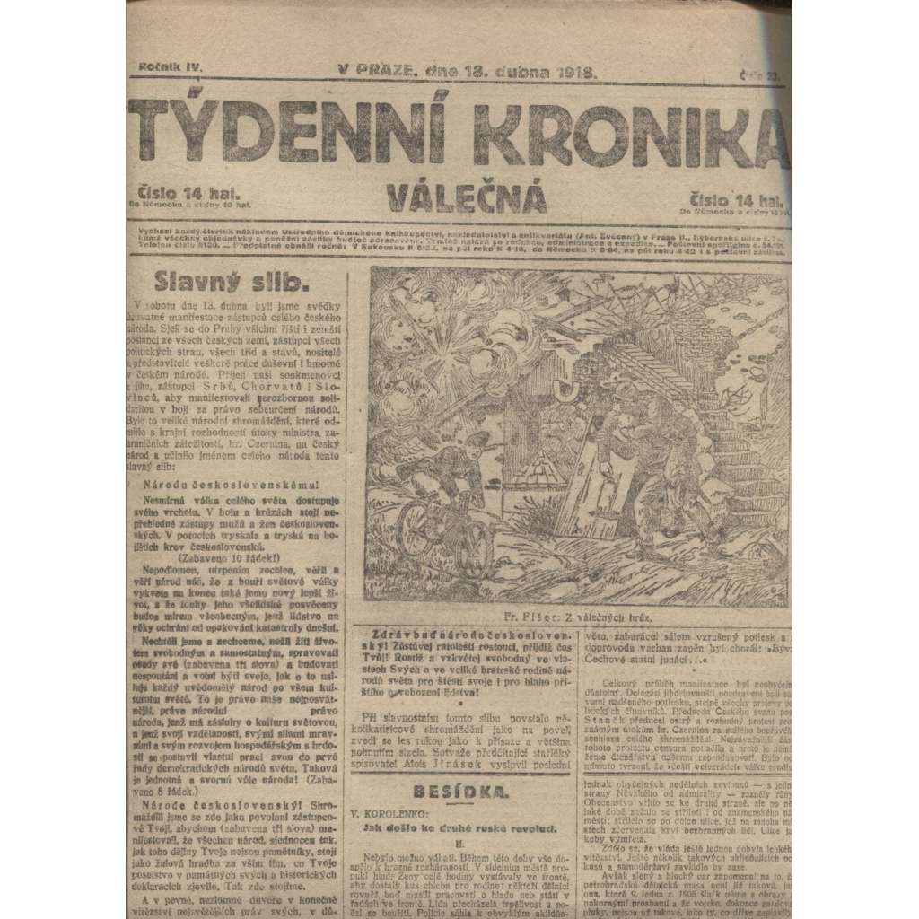 Týdenní kronika válečná (18.4.1918) - staré noviny, I. světová válka